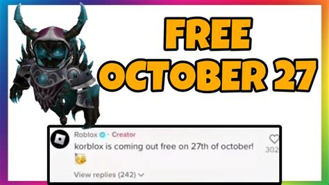 Hit the Redeem button to get your reward. . Will korblox be free on october 27